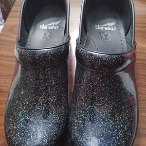 Dansko Black Glitter Clogs